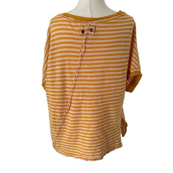 Free People We The Free Striped Take Me Tee Linen Blend Sz Small Boho Oversized - Picture 3 of 9